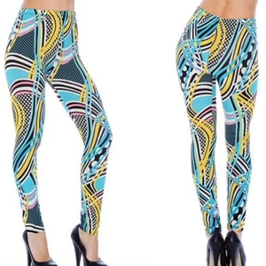 True Rock Women's Elastic Waist Band Multicolor Leggings All Over Graphic Pants